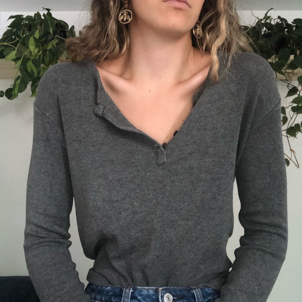 brandy melville grey button up henley